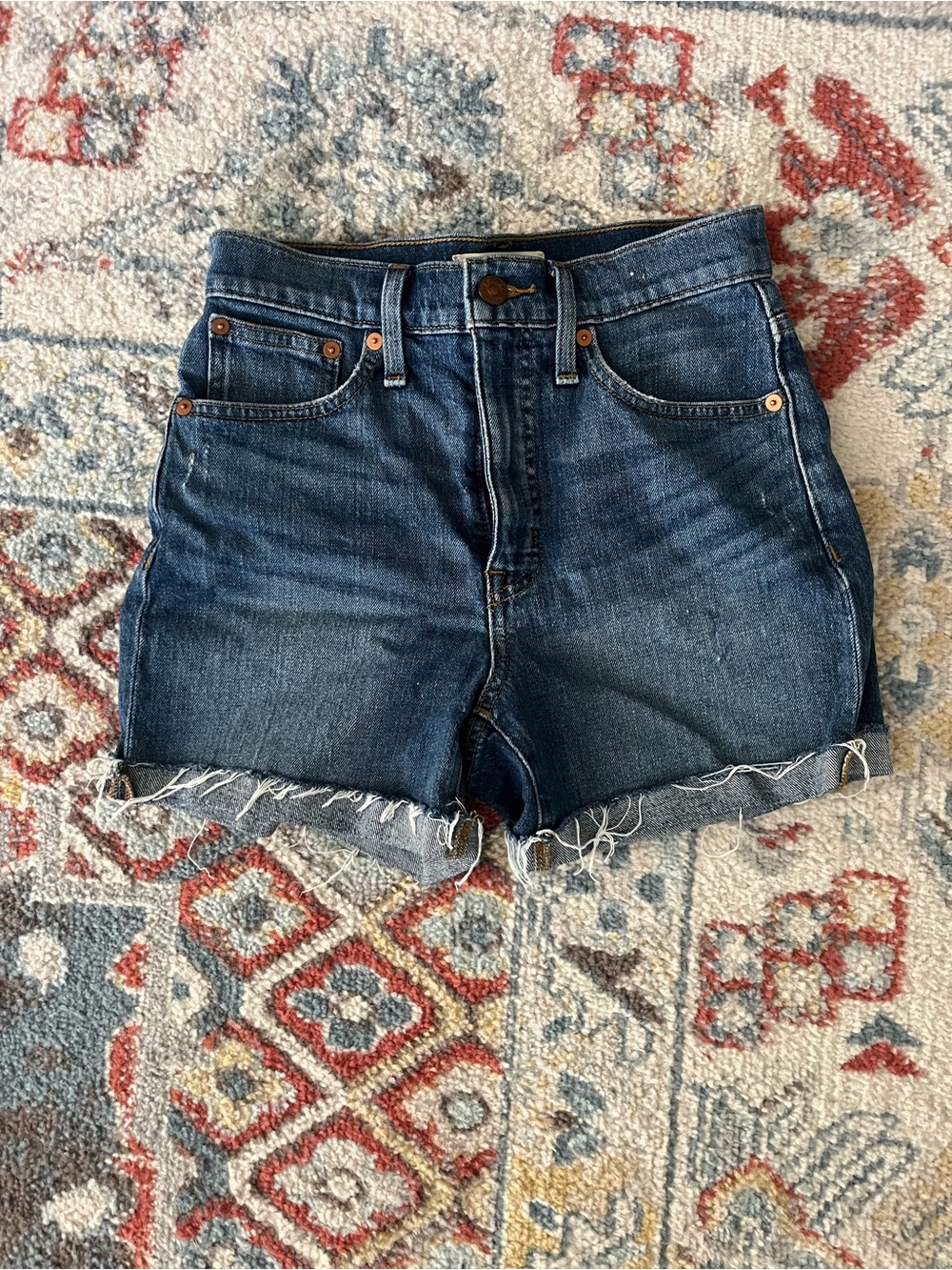 Madewell Dark Blue Denim Frayed Hem Shorts